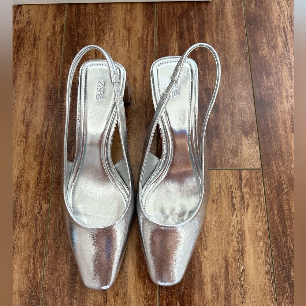 Zara metallic slingback shoes